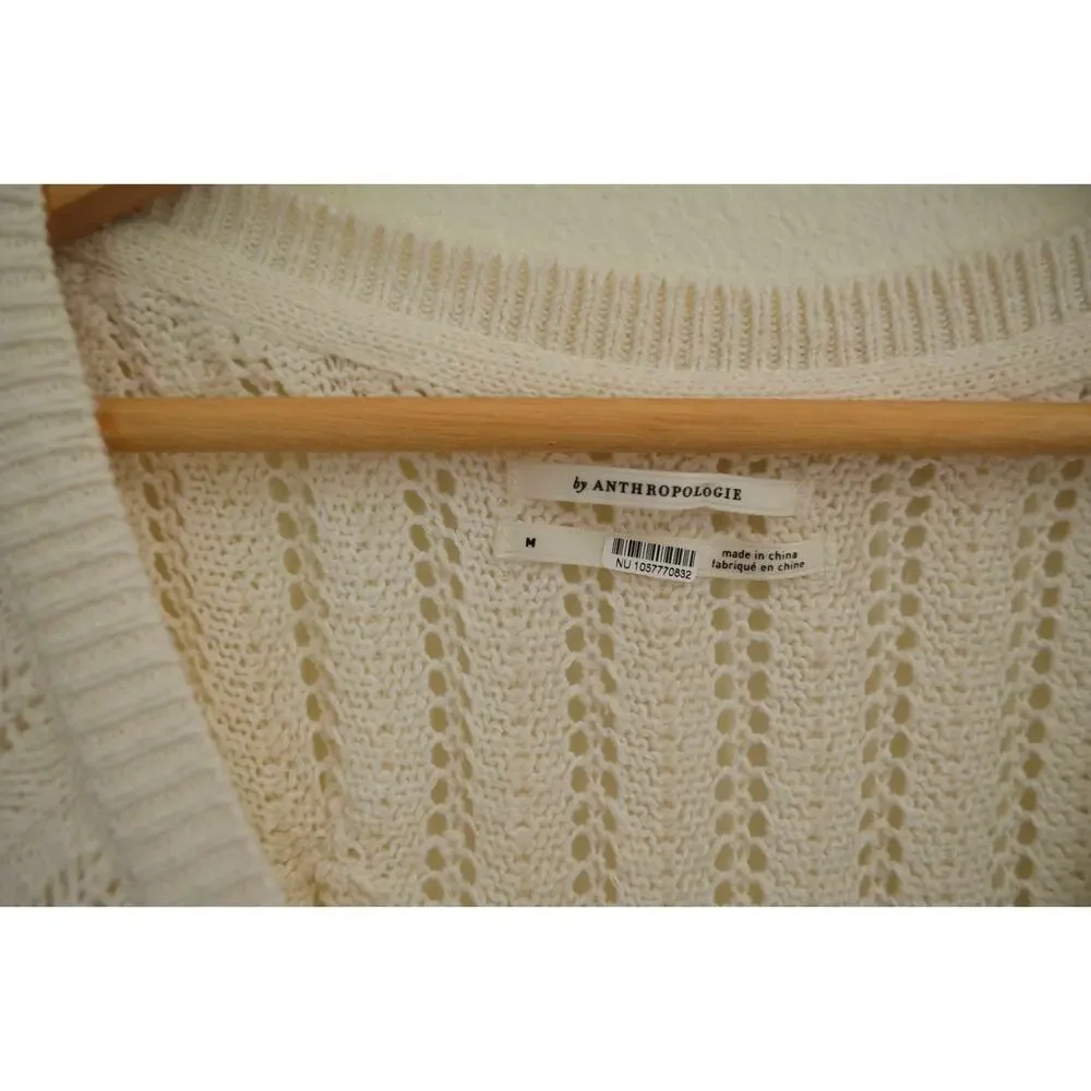 Anthropologie Open-Stitch Side-Slit Tunic Sweater Dress Duster Ivory M - Picture 7 of 11